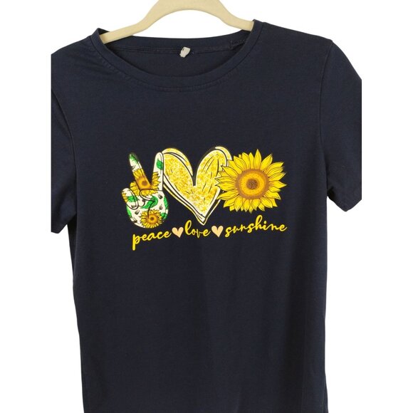 Womens Small Peace Love and Sunshine Graphic Tee Shirt Navy Blue - Picture 2 of 6